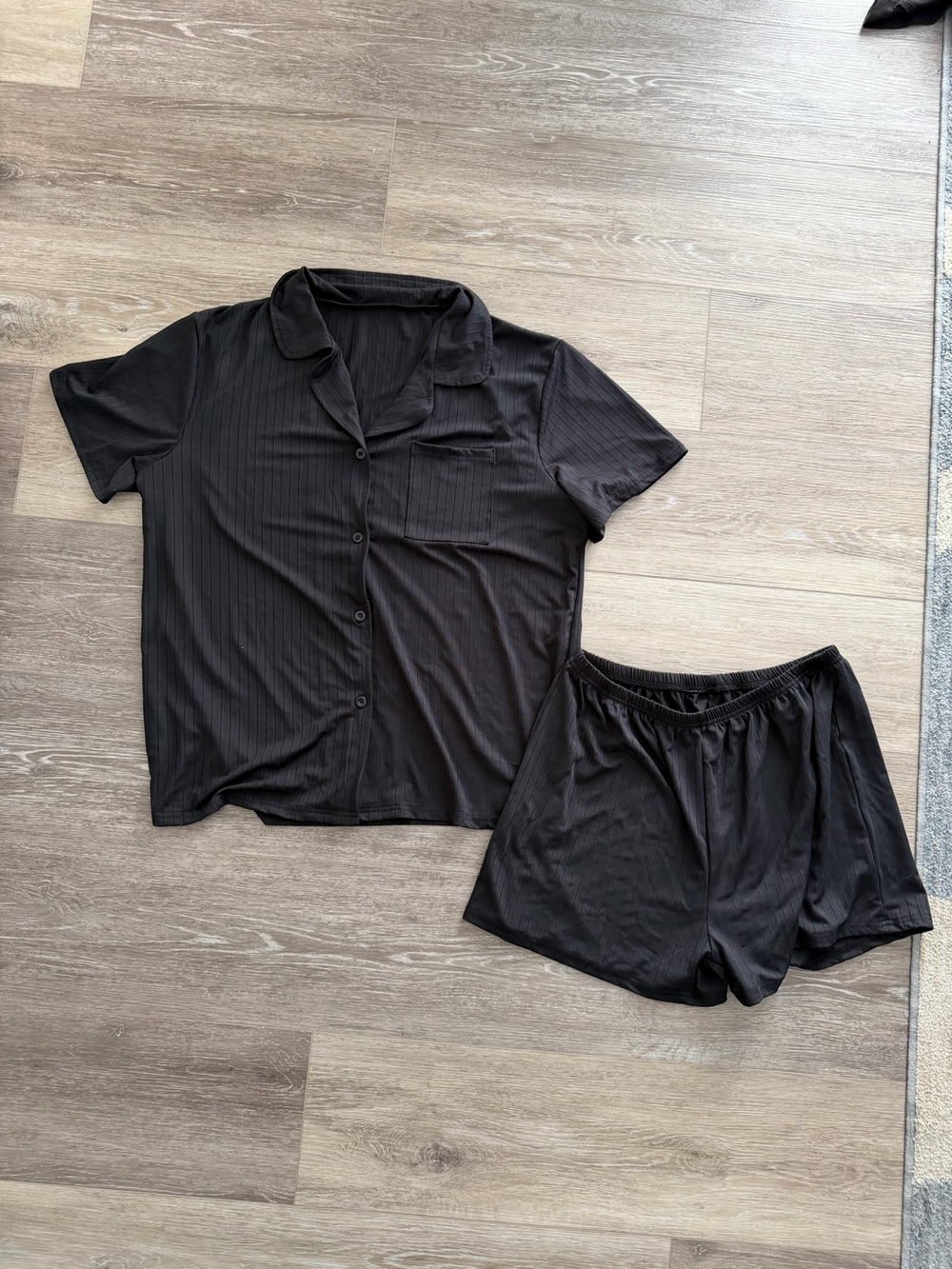 Women’s Short Sleeve Black Pajama Set - Lightweight Ribbed Lounge Top & Shorts